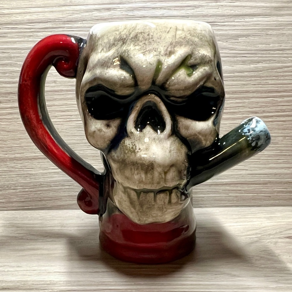 Brand New Vintage "The Smoking Skull" Collectible Shot Glass, 4in